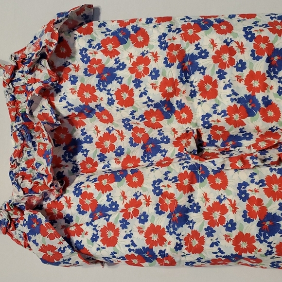 Chaps tie adjustable straps dress. Size 8 white, blue, red flower design - Picture 4 of 10